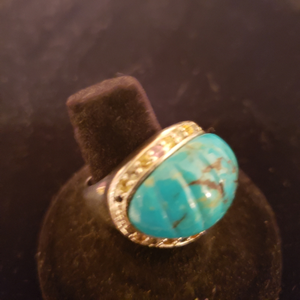Turquoise SS surrounded by gemstone ring - Picture 2 of 5